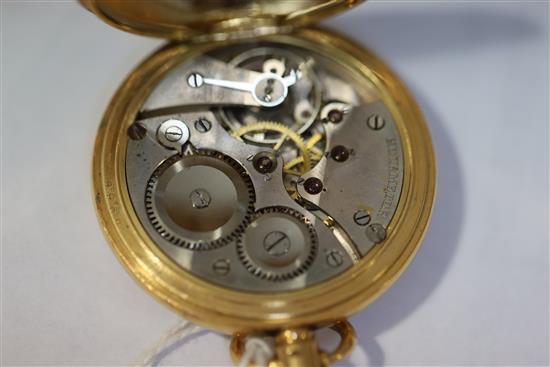 A George V 18ct. gold keyless half hunter pocket watch,